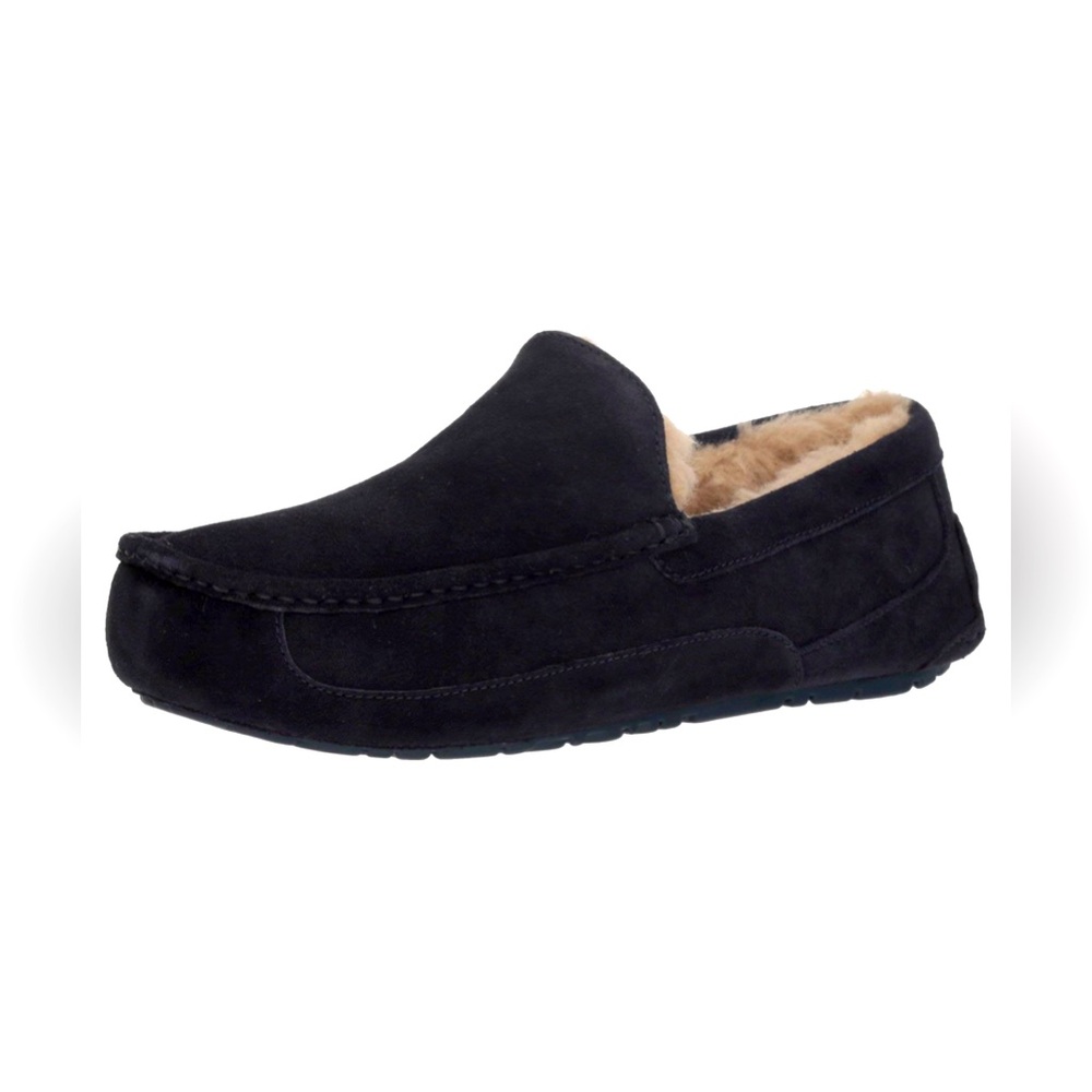 New UGG MEN'S ASCOT SUEDE SHEARLING LINED NAVY BLUE SLIPPERS 9